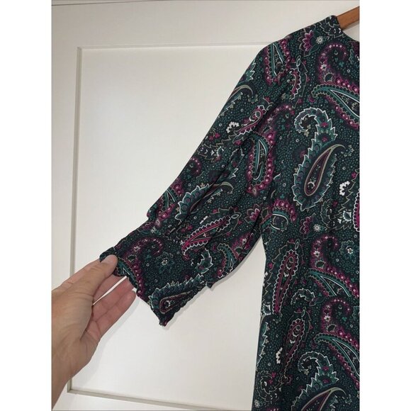 Tommy Hilfiger Dress Womens 12 Green Paisley Short Sleeve A Line Shift Stretch - Picture 3 of 13